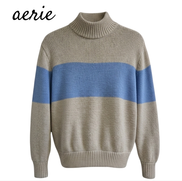 aerie Sweaters - Aerie Knit Sweater Blue Beige Womens Small Oversized P2P 21"